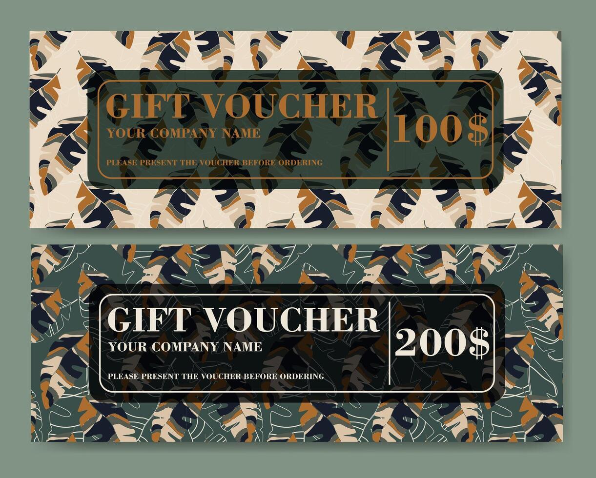 Flourish colorful design gift voucher template. Set of elegant voucher with floral pattern. vector