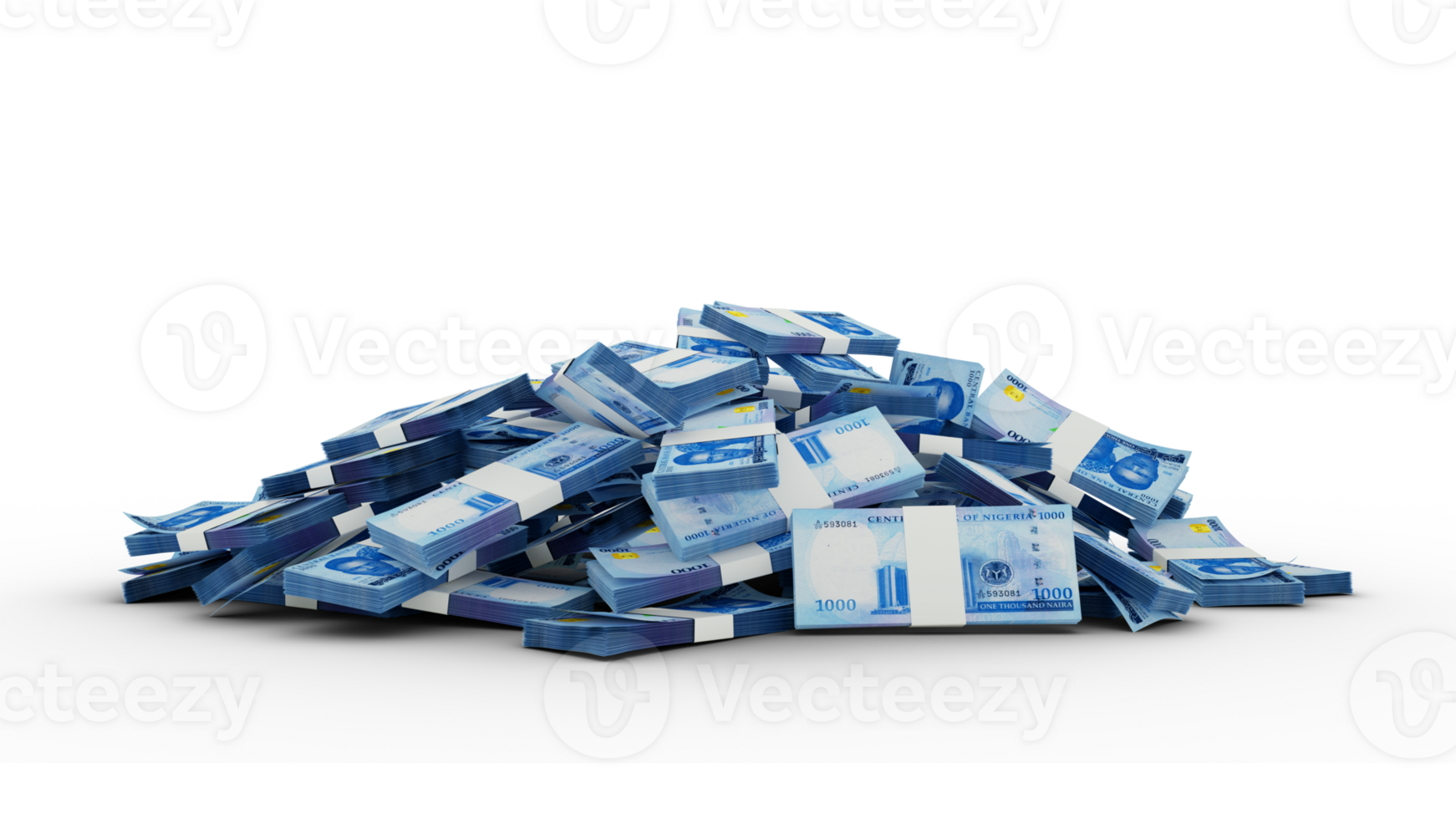 3D Stacks of Nigerian naira notes isolated on transparent background, Naira bundles png