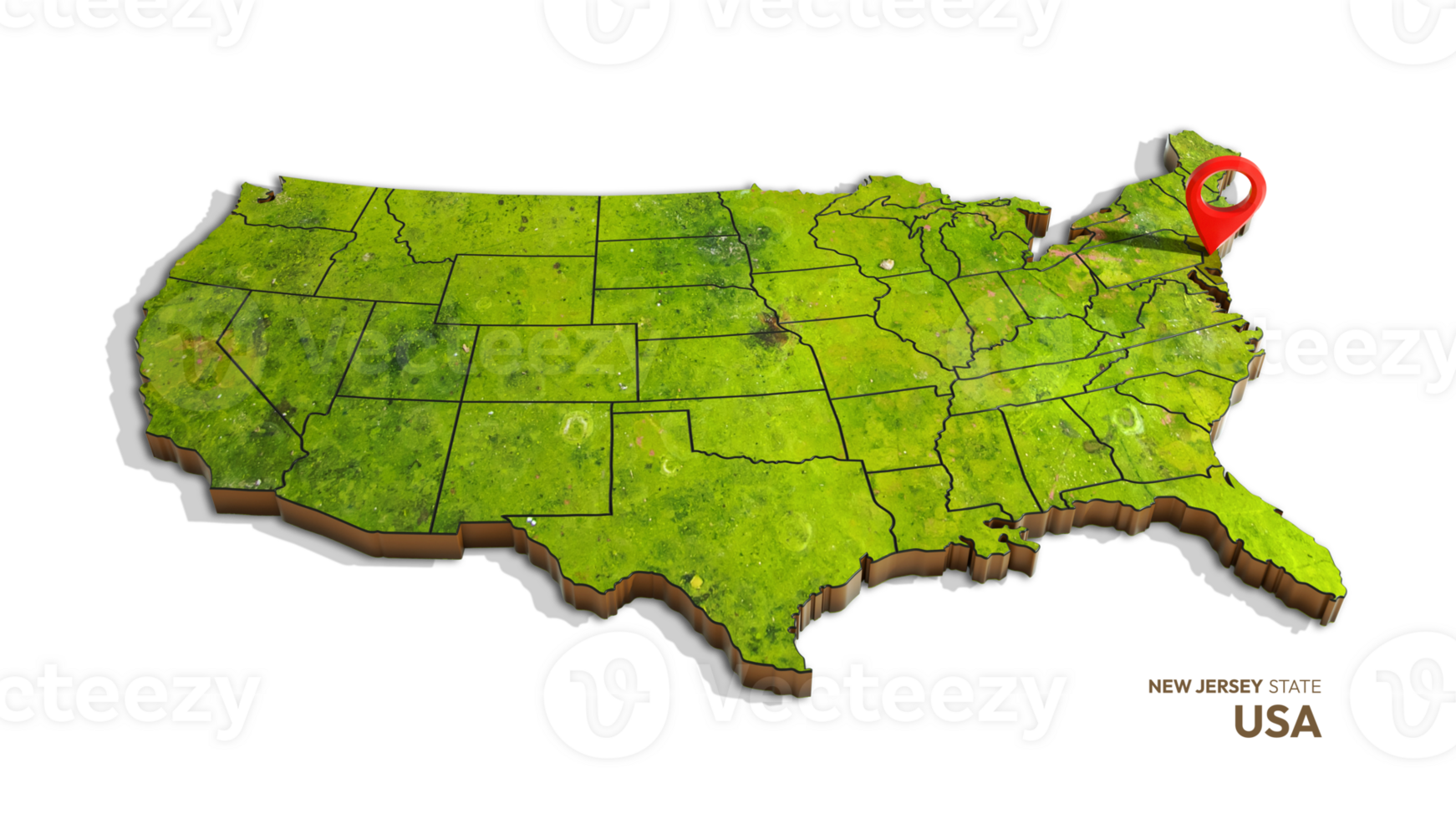 3D rendering of united states map highlighting New jersey state isolated on transparent background png