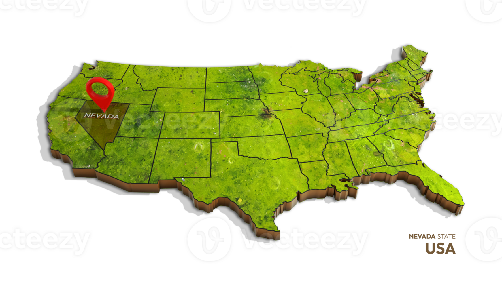 3D rendering of united states map highlighting NEVADA state isolated on transparent background png