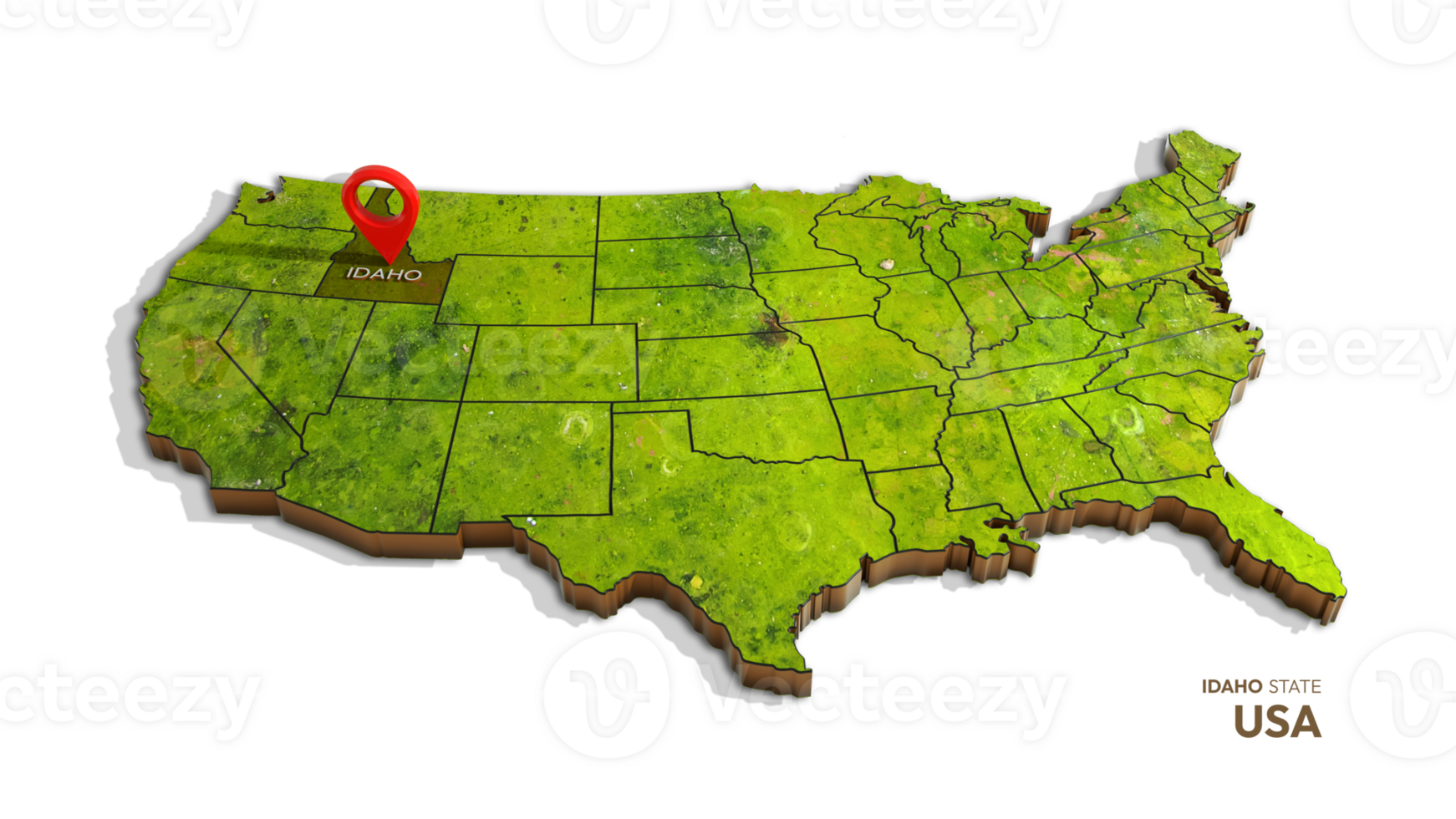 3D rendering of united states map highlighting IDAHO state isolated on transparent background png