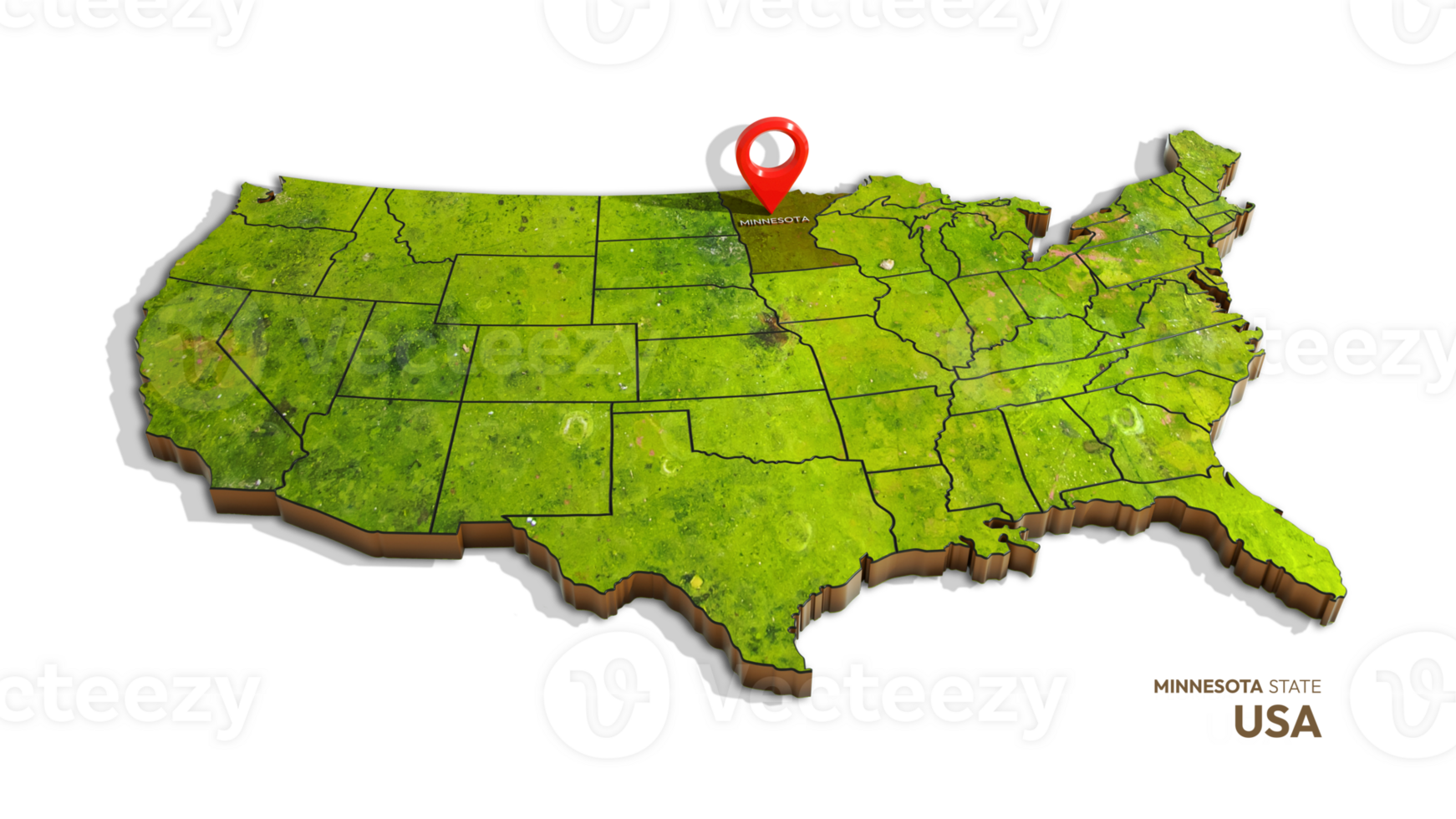 3D rendering of united states map highlighting minnesota state isolated on transparent background png