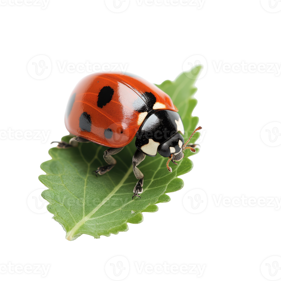 Ladybug Resting on Leaf with Transparent Background png
