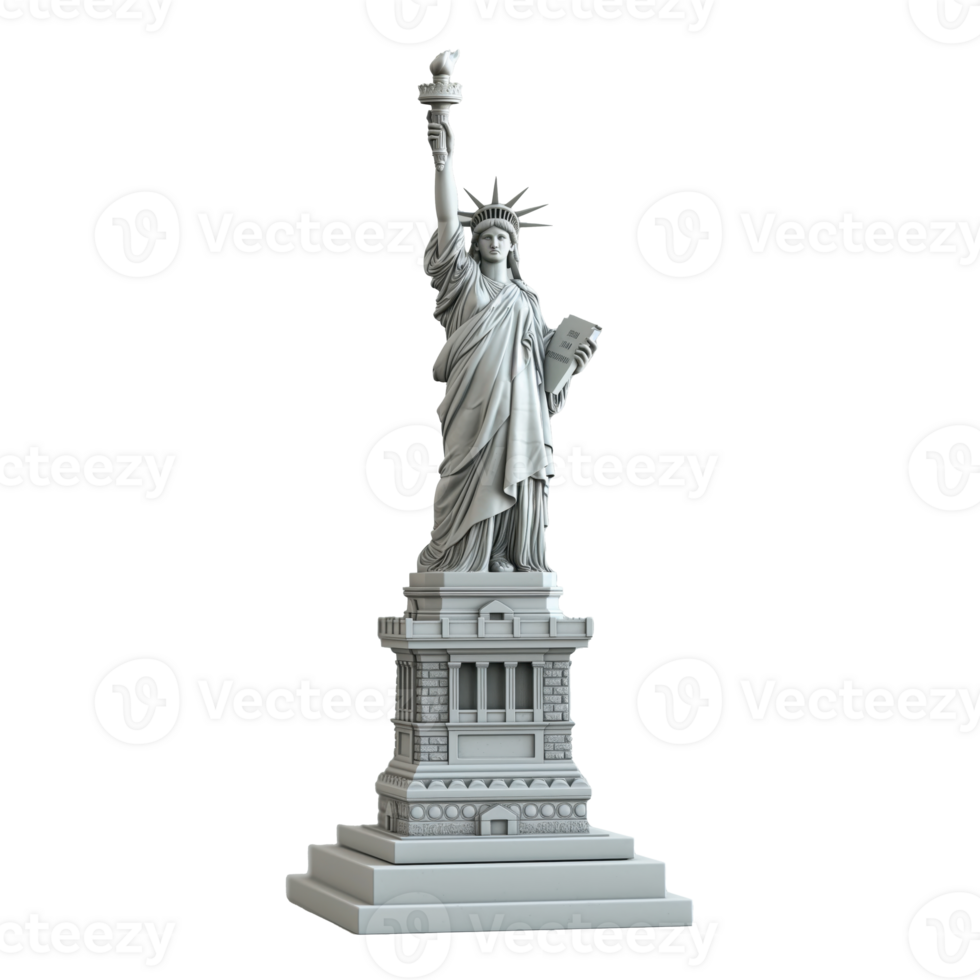 Intricate Model of Liberty Enlightening the World on Clear Background. A finely crafted three-dimensional representation of the iconic statue, meticulously detailed against a transparent backdrop. png