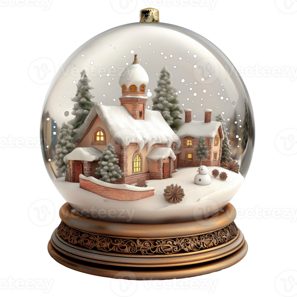 Joyful Winter Wonderland in Snow Globe, Transparent Background png