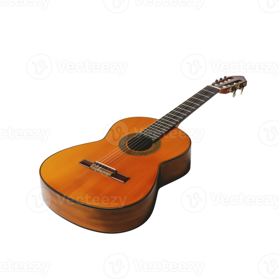 Elegant classical guitar with intricately detailed strings against a clear, transparent background. The craftsmanship and elements of design are distinctly visible. png