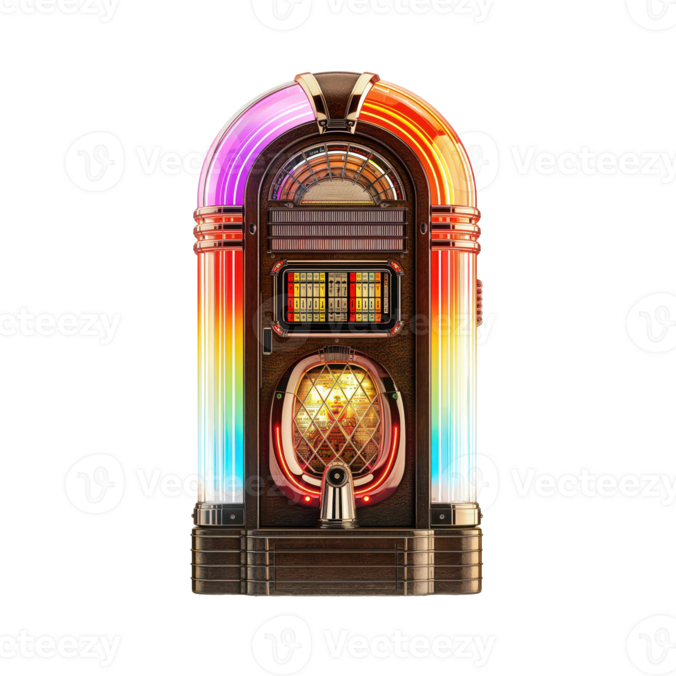 A Timeless Jukebox with Vibrant Colors Against a Clear Background png