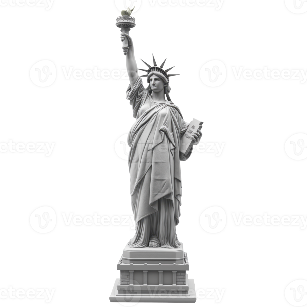 Intricate Model of Liberty Statue with Clear Background. Captivating miniature of iconic Lady Liberty, meticulously detailed against a transparent backdrop. png