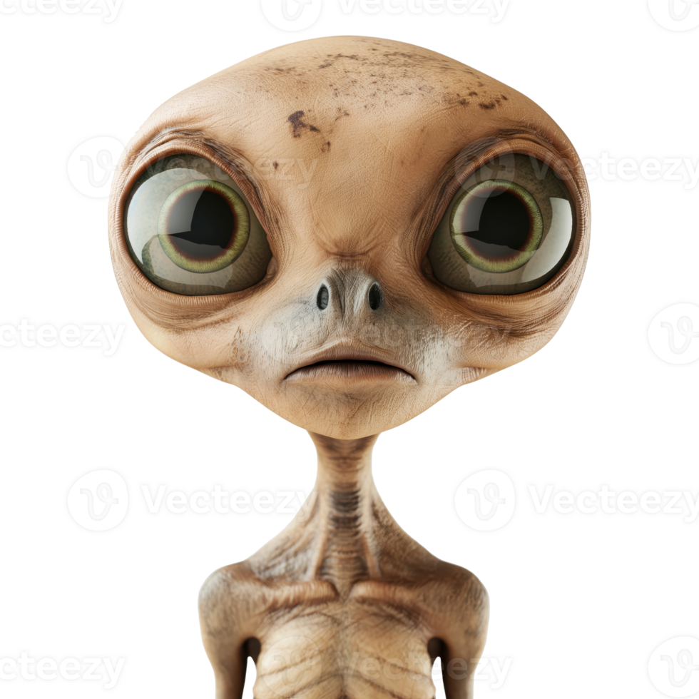 Whimsical Extraterrestrial with Large Expressive Eyes on Clear Background png