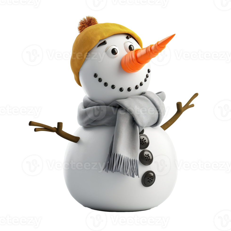 Delightful Snowman with Carrot Nose and Coal Eyes on Transparent Background png