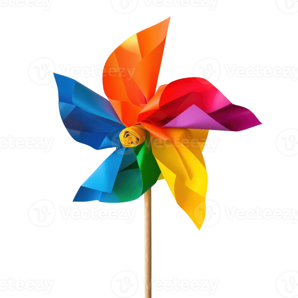 Vibrant Pinwheel Whirling Against Transparent Canvas A burst of colorful motion captured in serene simplicity. png