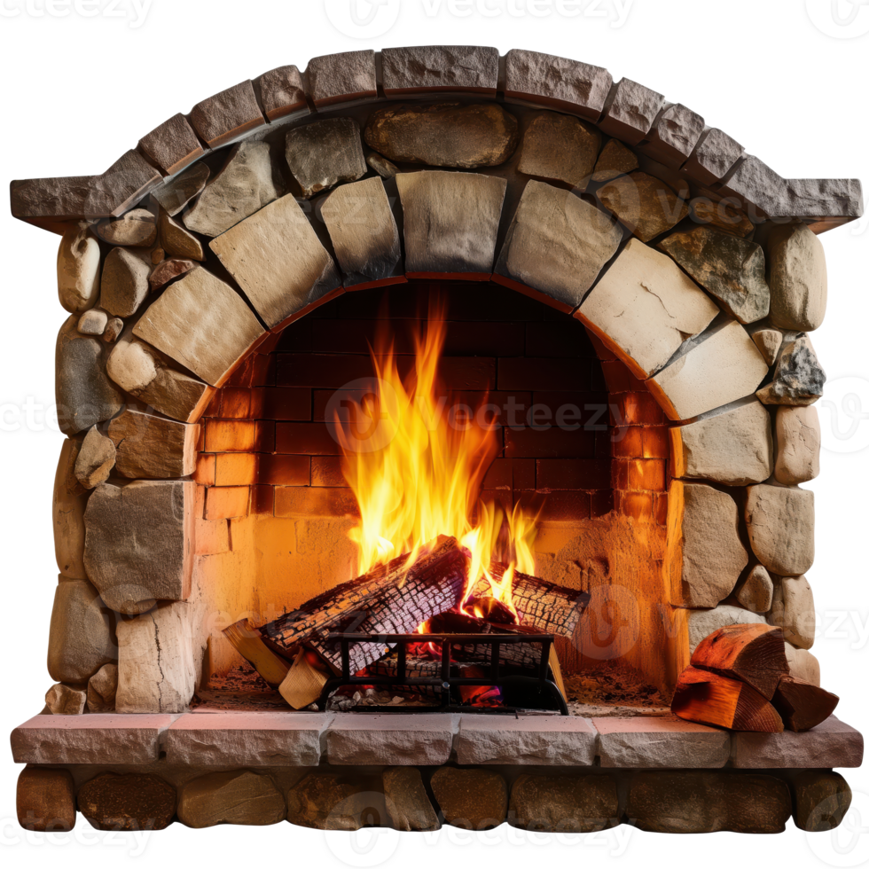 Warm Hearth with Glowing Flames on Transparent Canvas. A Vibrant Fireplace Illuminating a Cozy Ambiance png