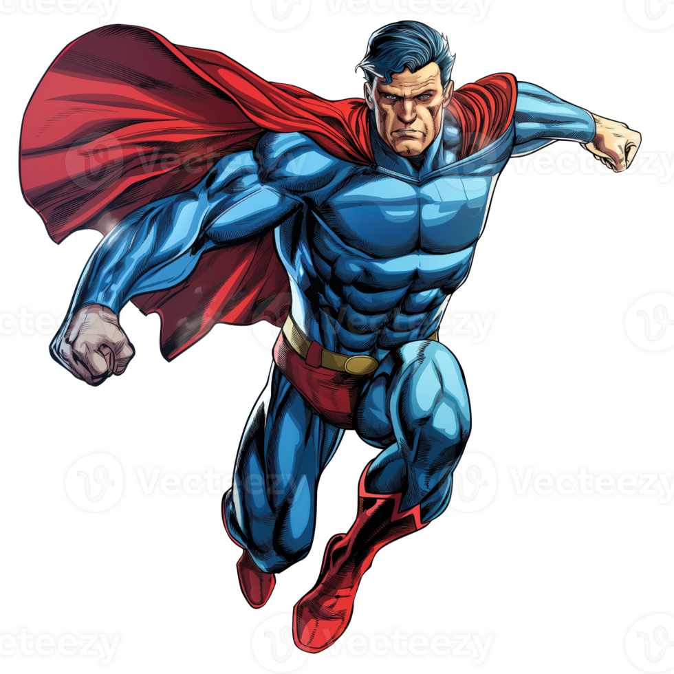 Bold Comic Book Hero A dynamic, masking figure stands poised for action on a clear, transparent background. Vibrant colors and intricate details capture the timeless essence of a classic superhero. png