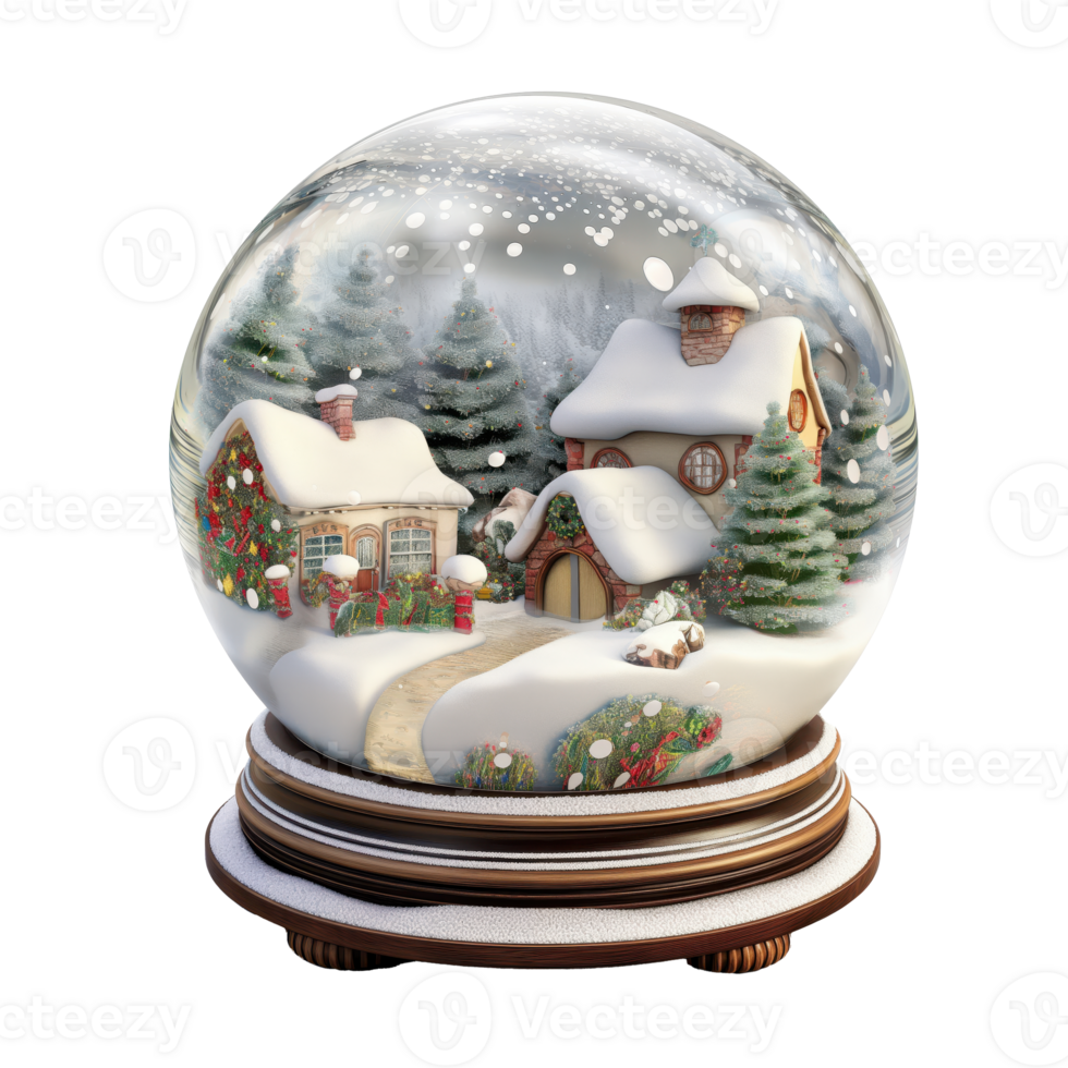 Whimsical Winter Wonderland Encased in Cheerful Snow Globe with Glistening Snowflakes png
