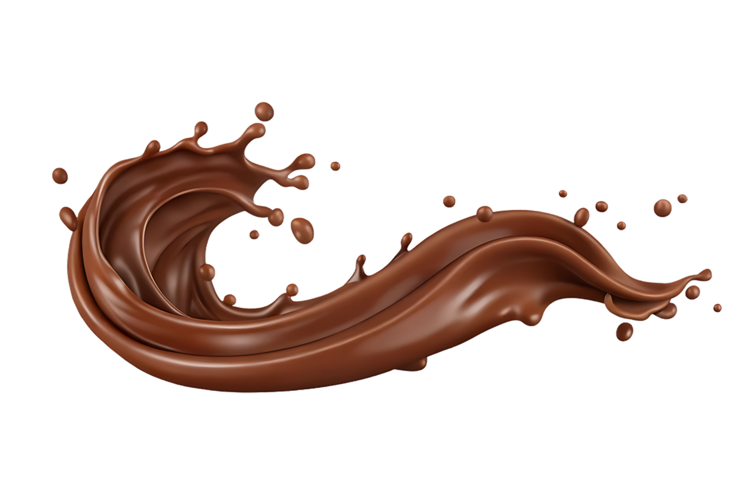 Chocolate isolated splashes wave. 3D render illustration png