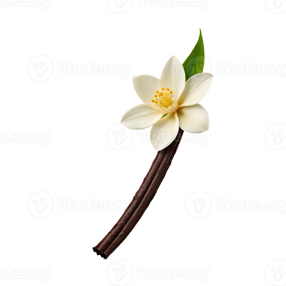 A vanilla stick with the flower on it isolated on the alpha layer on transparent background png