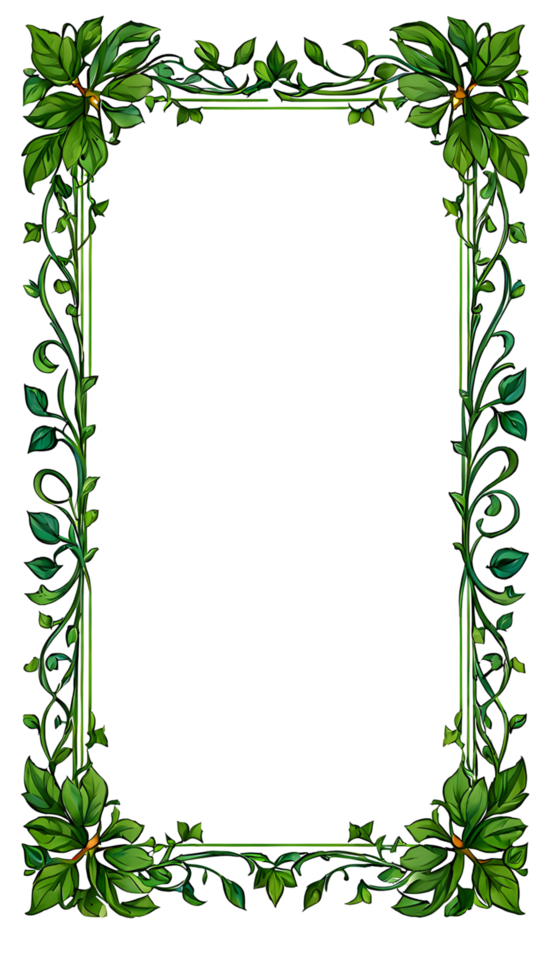 A green frame with flowers and leaves png