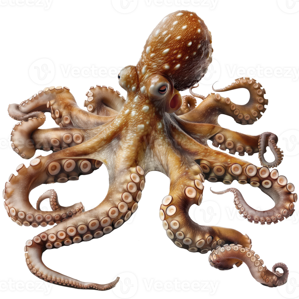 Majestic Giant Octopus with Outstretched Tentacles on Transparent Background. Intricate Details and Graceful Curves Highlight the Underwater Wonder. png