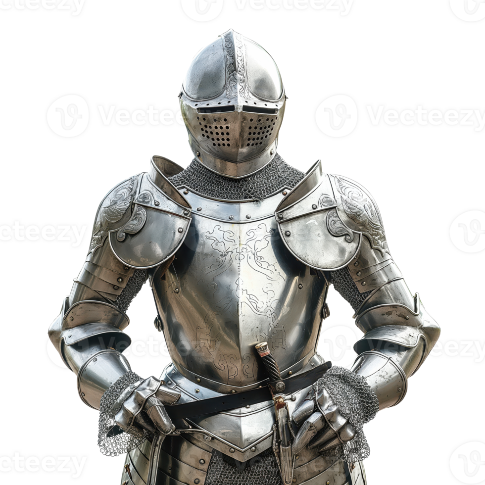 Regal Knight in Gleaming Armor Standing Tall png