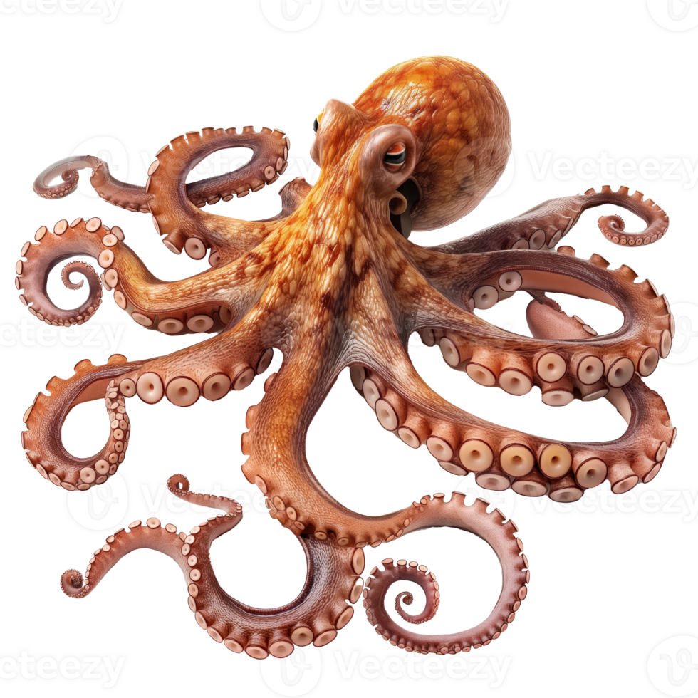 Majestic Octopus with Sprawling Tentacles on Clear Canvas. Richly detailed, the giant octopus extends its intricate limbs against a pristine, translucent backdrop. png