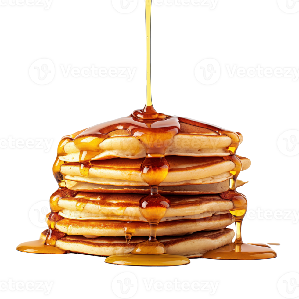 Golden Pancakes Drizzled in Lush Syrup with Transparency png