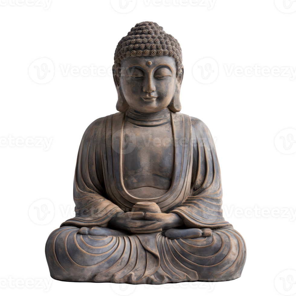 A Tranquil Buddha Statue in Clear Focus. A serene Buddha statue set against a transparent backdrop, ideal for a peaceful and timeless display. png