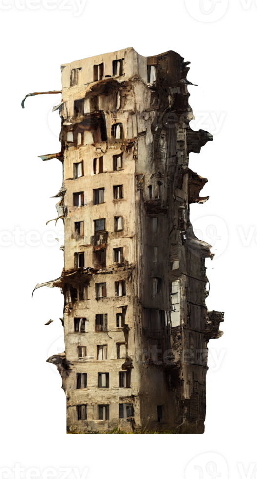 Title Ethereal Ruins of a Skyscraper in a Post-Apocalyptic Landscape - Transparent Background png