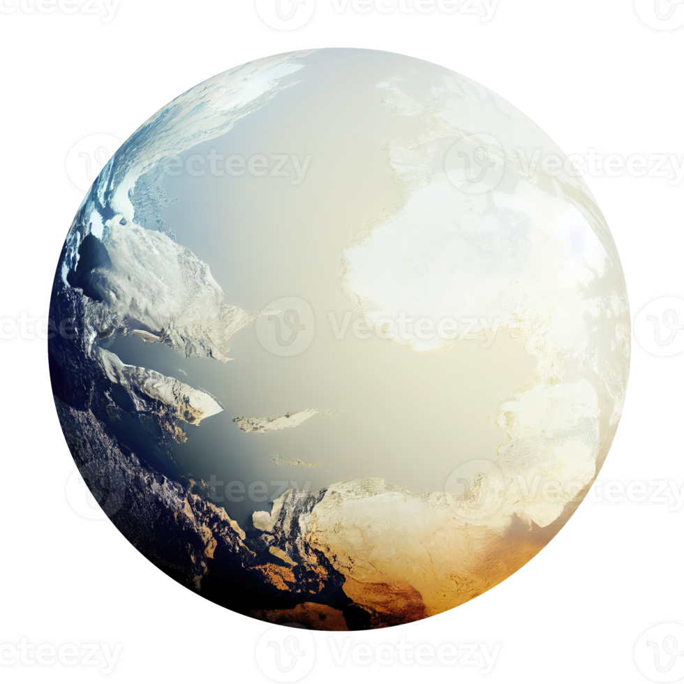 Stunning Realistic Earth Planet Against a Clear Backdrop. Detailed, lifelike representation of our globe with visible continents and oceans. png