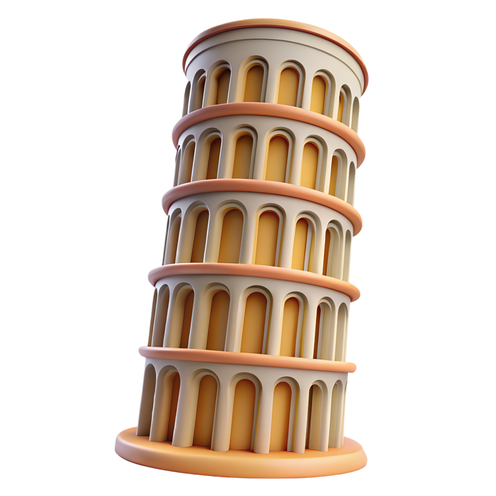 Miniature version of the Leaning Tower of Pisa 3d icon isolated on the transparent background png