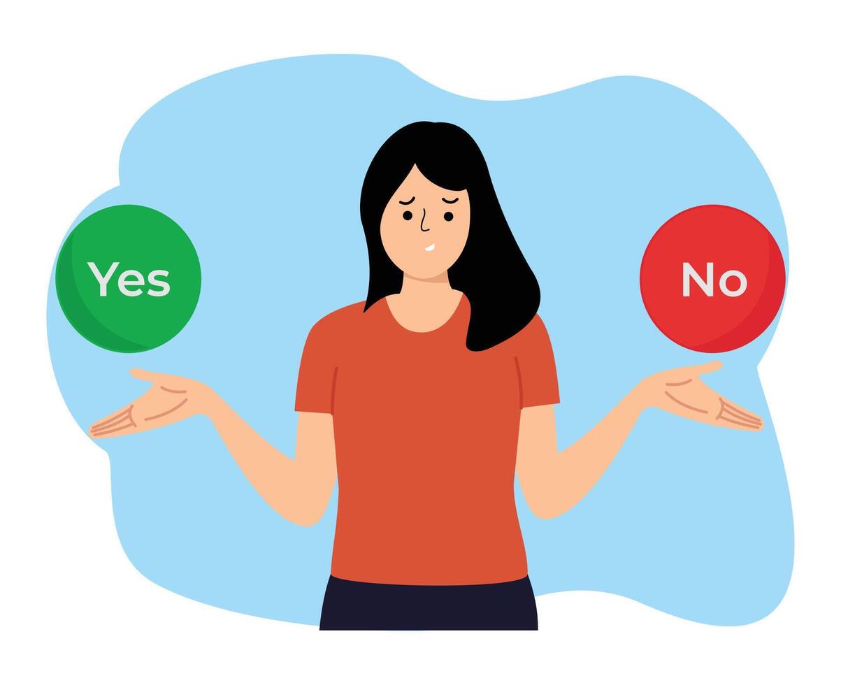 dilemma between two options making decision choosing between two options opposite yes or no vector