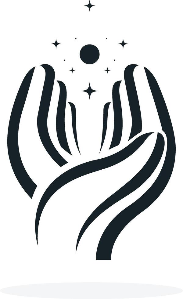 a black and white logo of a hand with stars vector