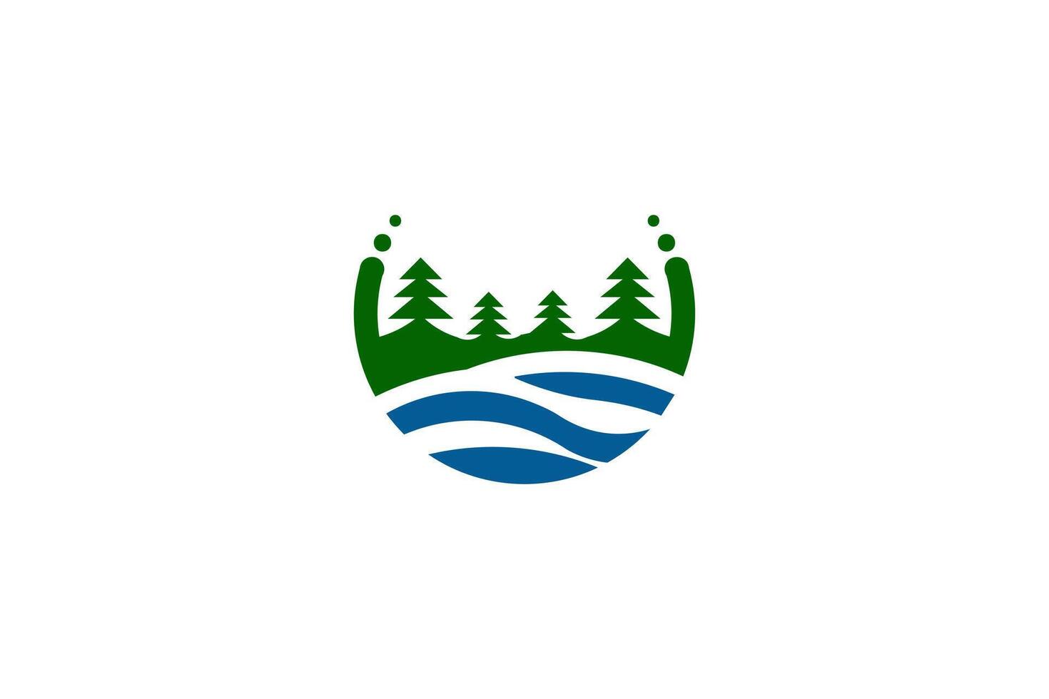 Green forest and blue water logo design. Represents nature, environment, and sustainability. Perfect for eco-friendly businesses, outdoor brands, and tourism companies. vector