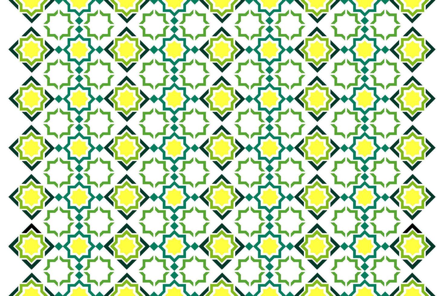Seamless geometric pattern with yellow and green stars on a white background islamic. Perfect for wallpaper, textile, and graphic design. vector