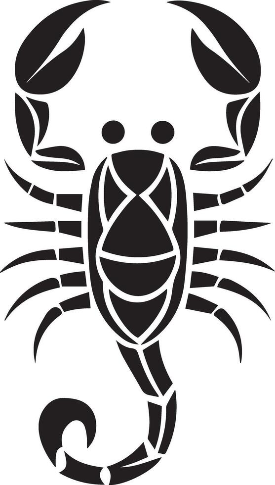 A black and white scorpion image, created for multipurpose use. The sleek, minimalistic design makes it adaptable for a wide range of applications, including logos, icons, and t-shirt designs vector