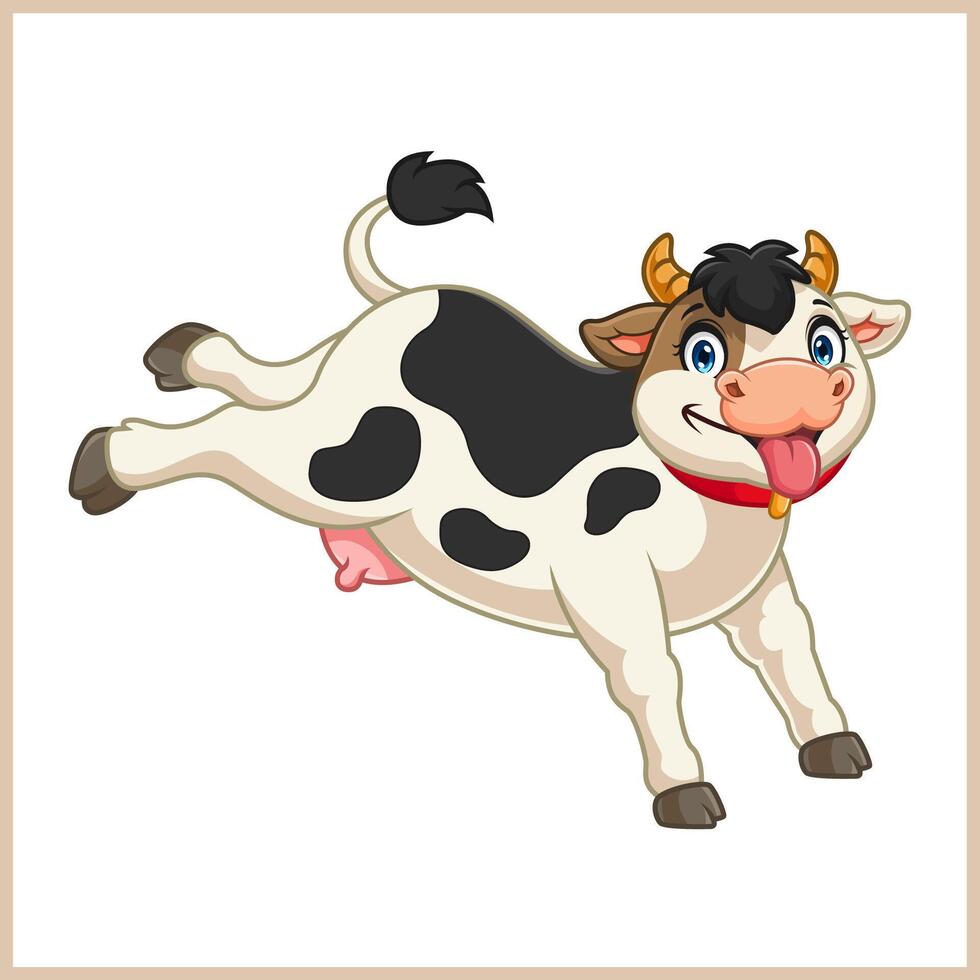 cartoon little cow jumping happily vector
