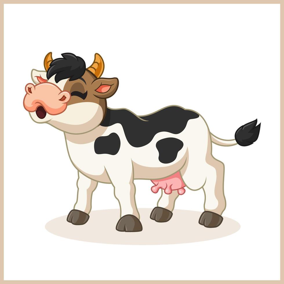 cartoon little cow singing and mooing vector
