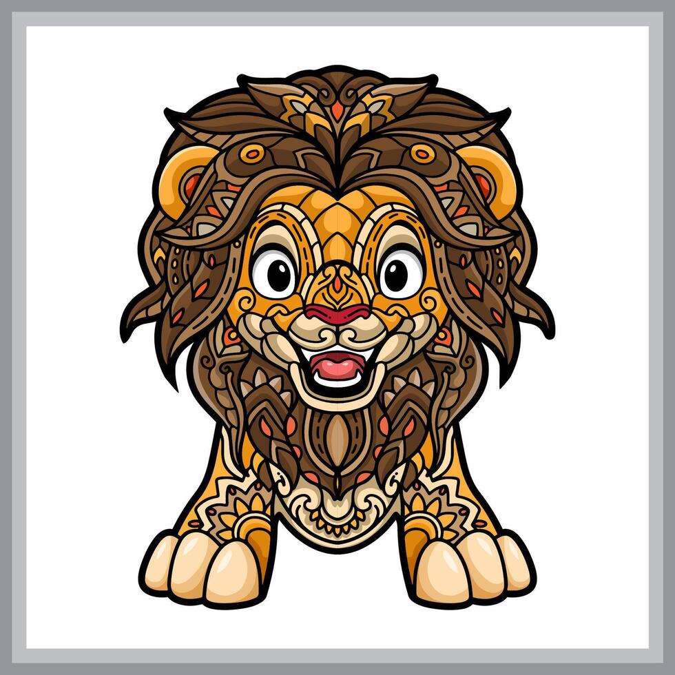 Colorful Cute lion cartoon mandala arts isolated on white background vector