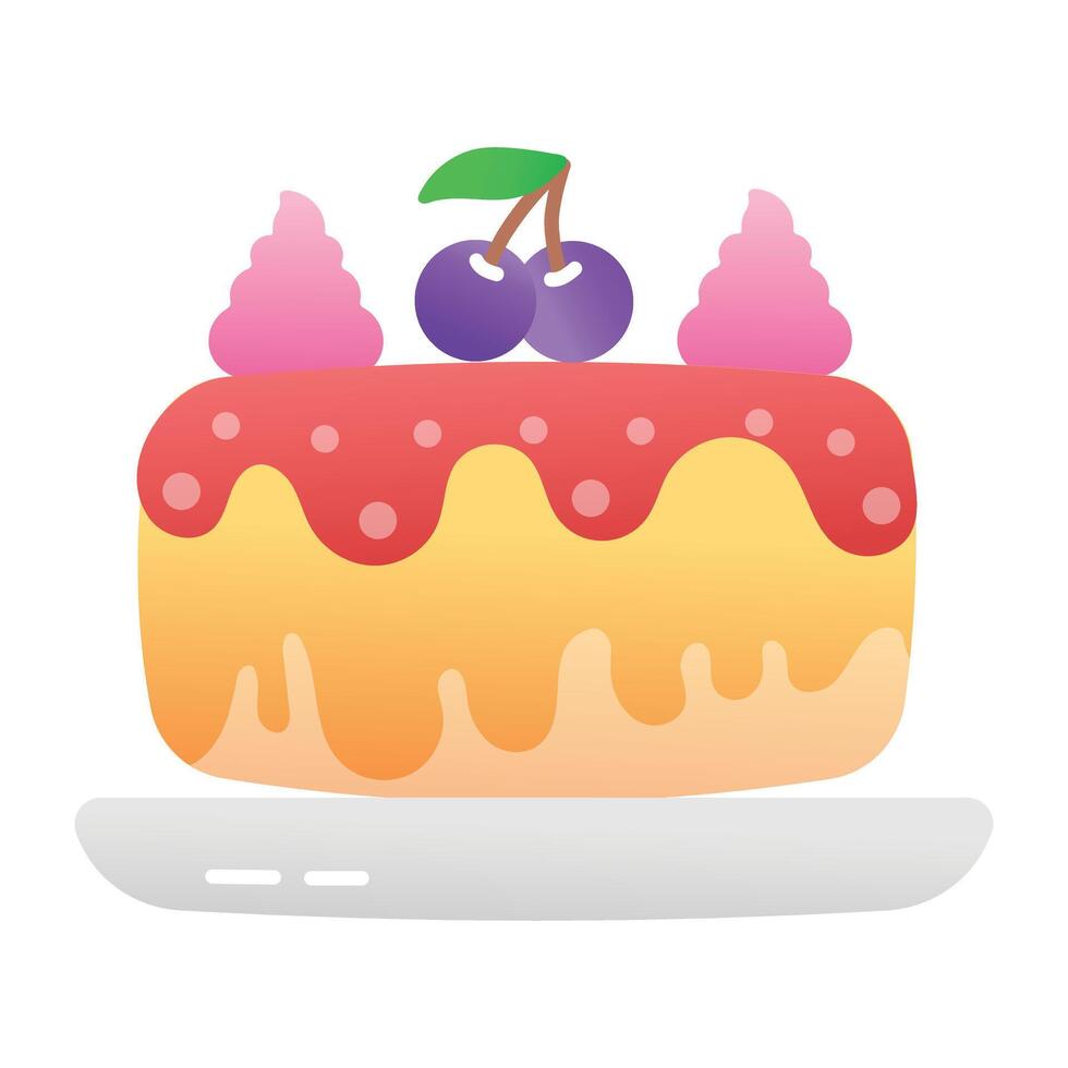 A flat style icon of cake with fruit topping vector