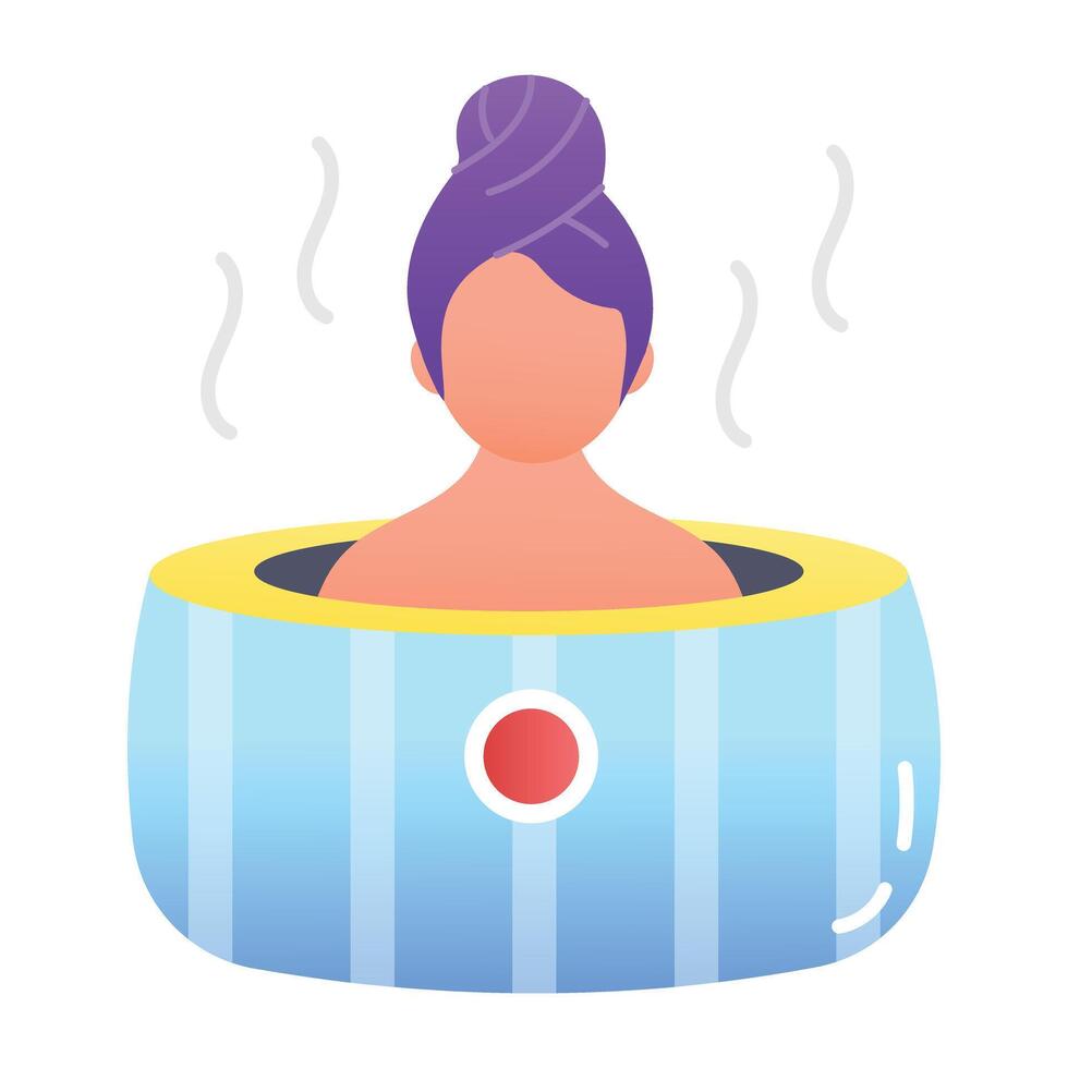 Spa girl enjoying hot bath, flat icon vector