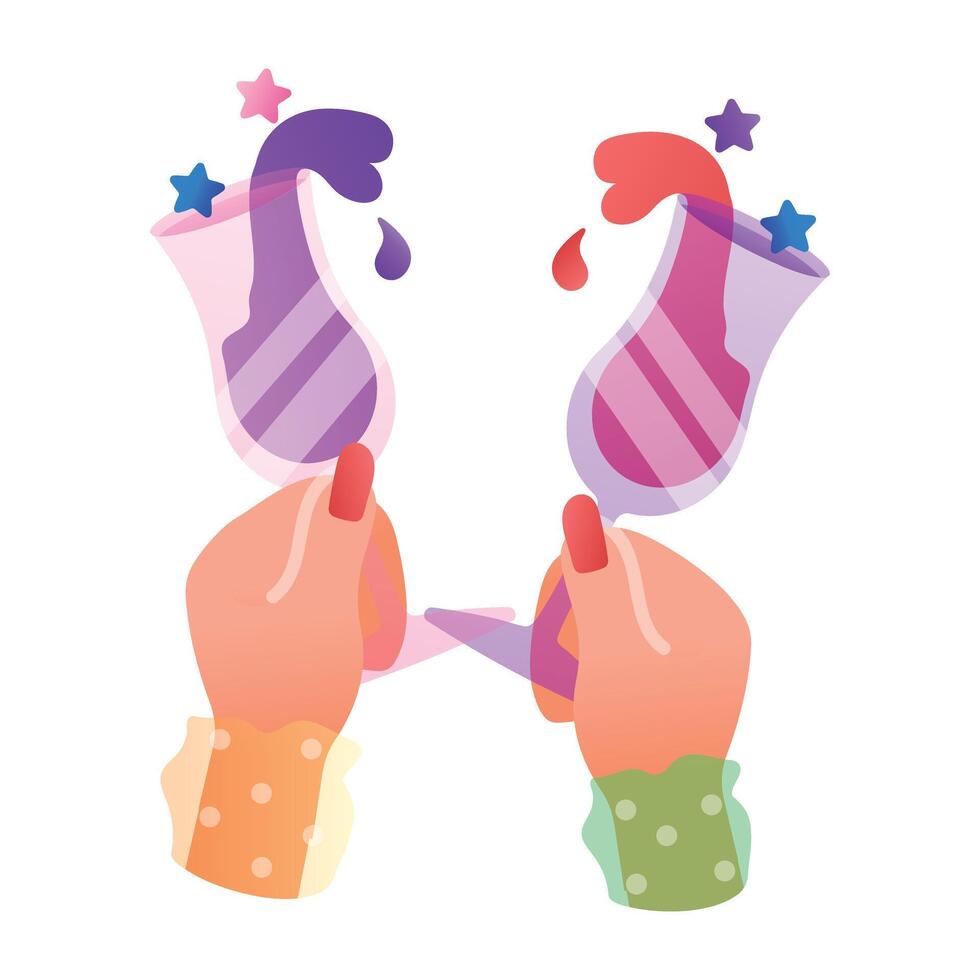 A flat icon of wine glasses cheers vector