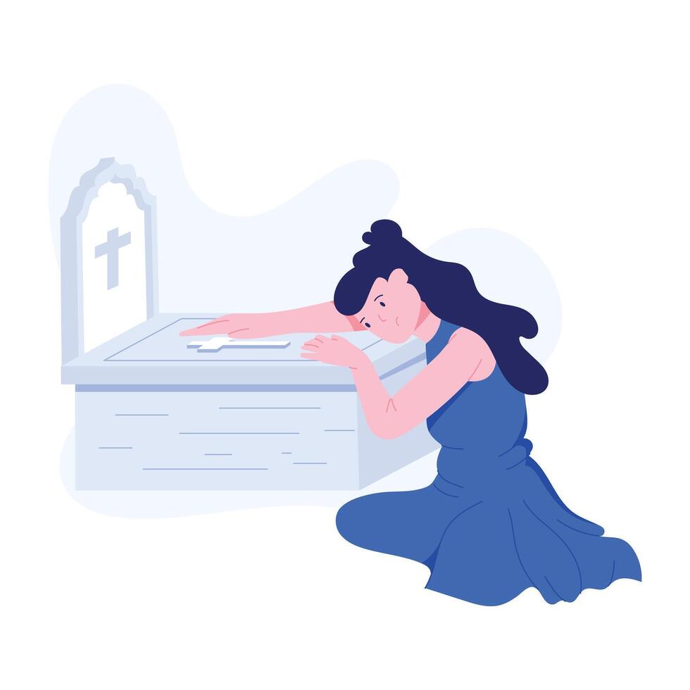 A flat illustration of grave mourning vector