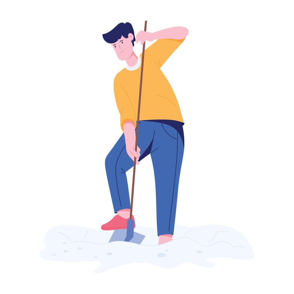 Man digging grave with shovel, flat illustration vector
