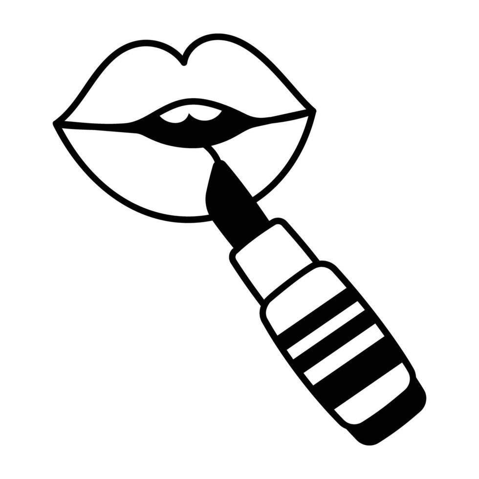 Applying lipstick icon in glyph style vector