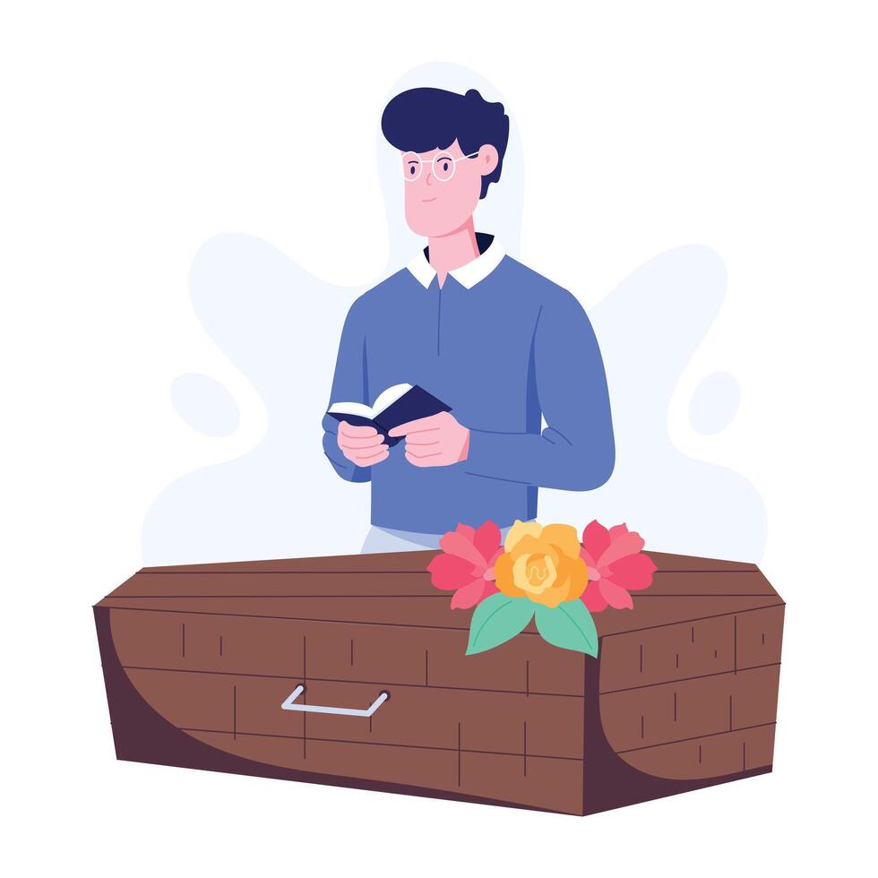 Character based flat illustration of funeral ritual vector