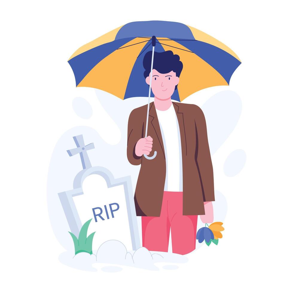 A flat character illustration of cemetery visit vector