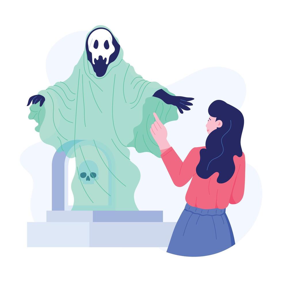 A flat character illustration showing girl suffering from thanatophobia vector
