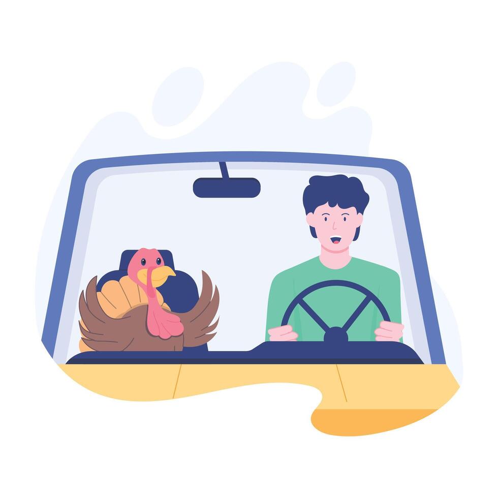 Character based flat illustration of driving car vector
