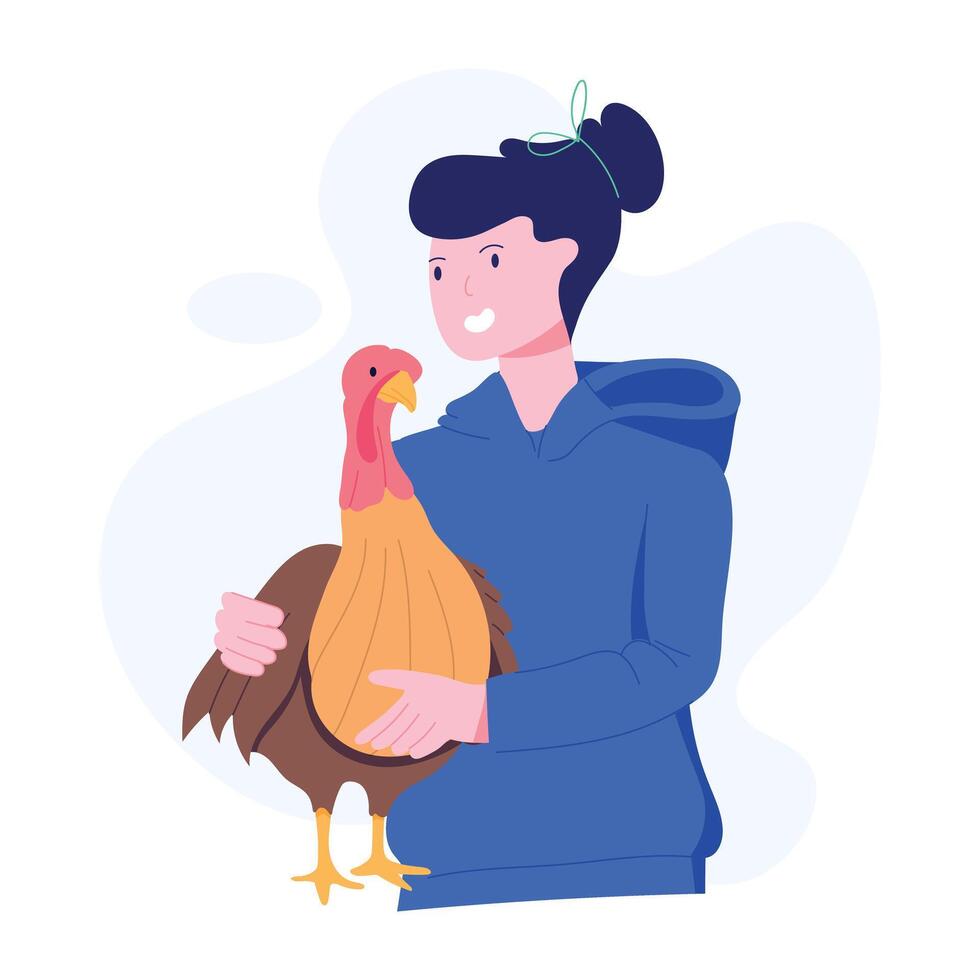 A flat character illustration of thanksgiving girl with turkey vector