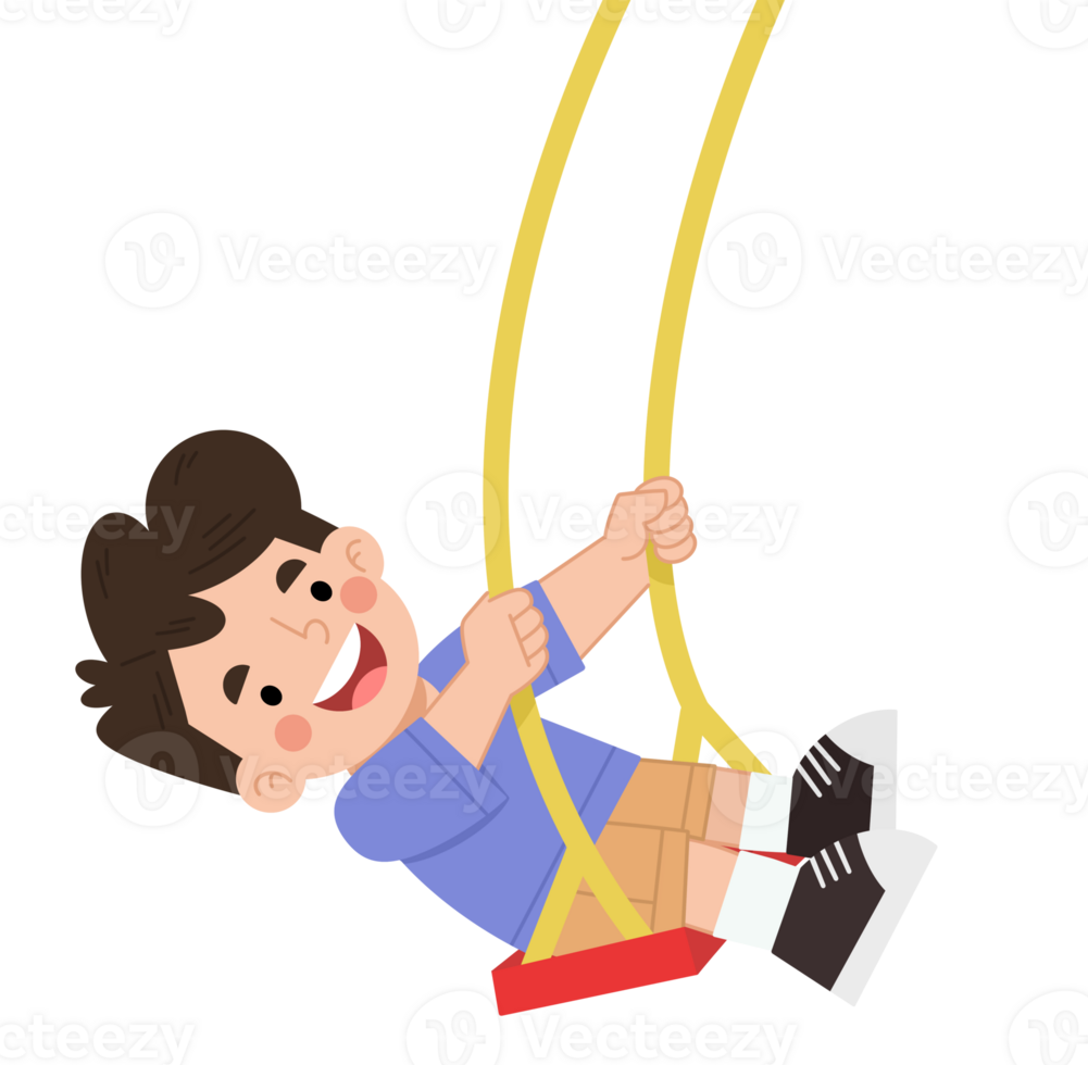 Illustration of a boy playing on a swing png