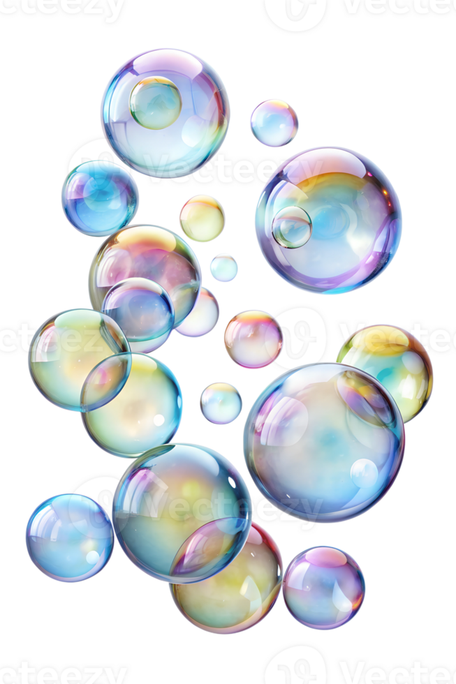Soap bubbles floating in mid-air isolated on a transparent background png